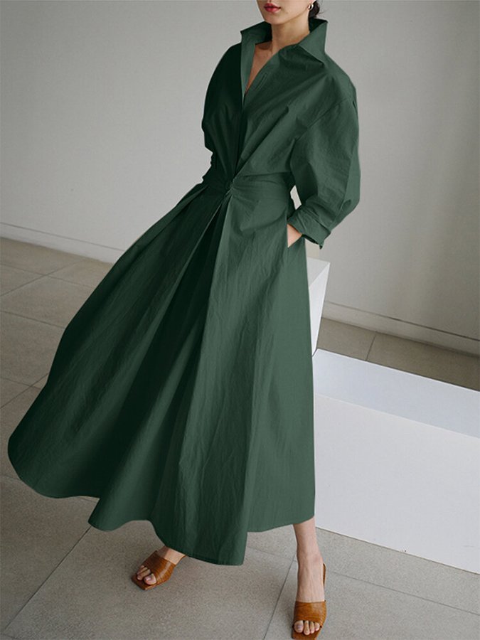 Abito Camicia Maxi Formale con Cintura e Colletto per Eventi Speciali da Donna 7