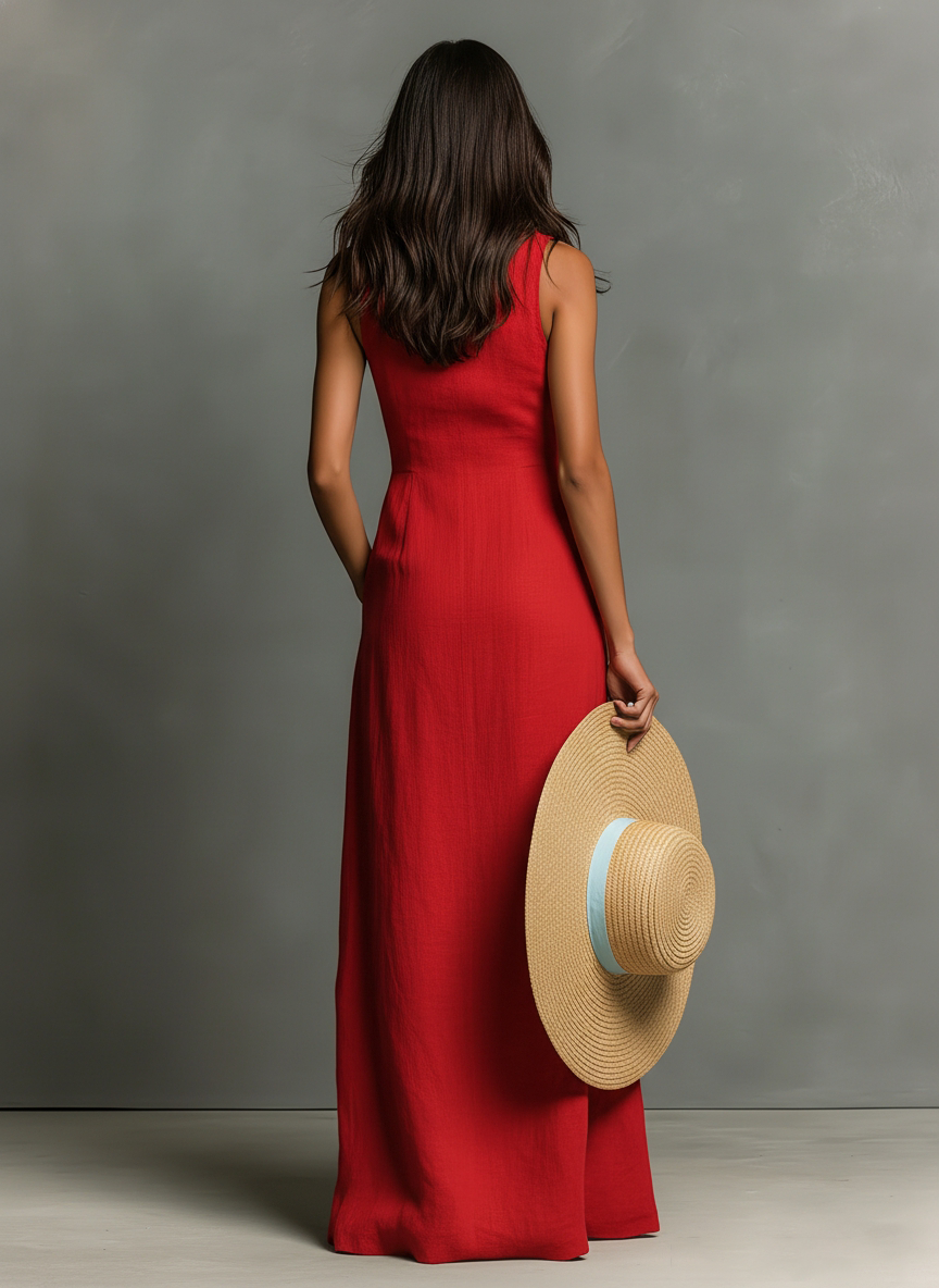 Abito Camicia Maxi Senza Maniche in Lino Minimalista per Donne 1