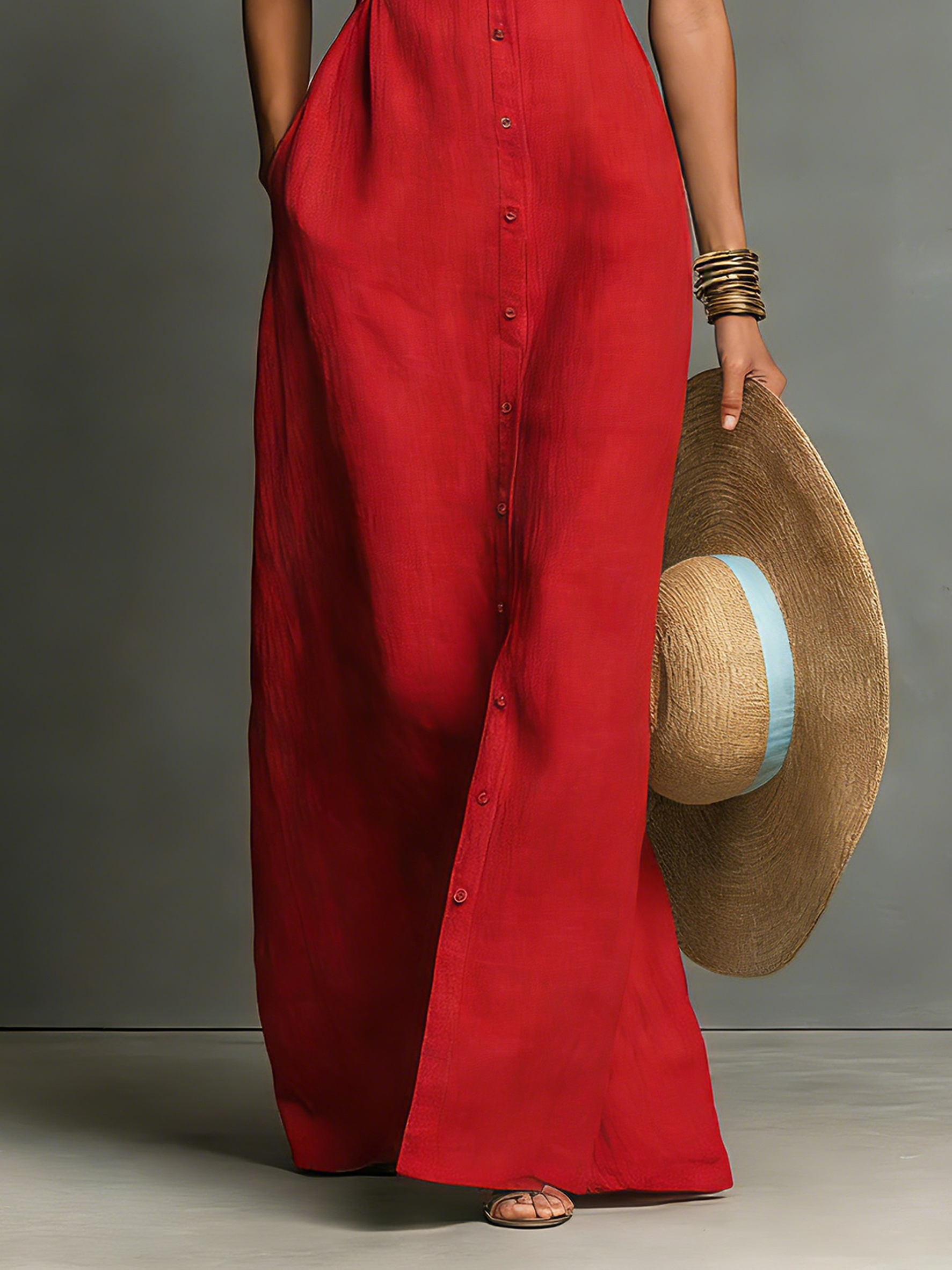 Abito Camicia Maxi Senza Maniche in Lino Minimalista per Donne 5