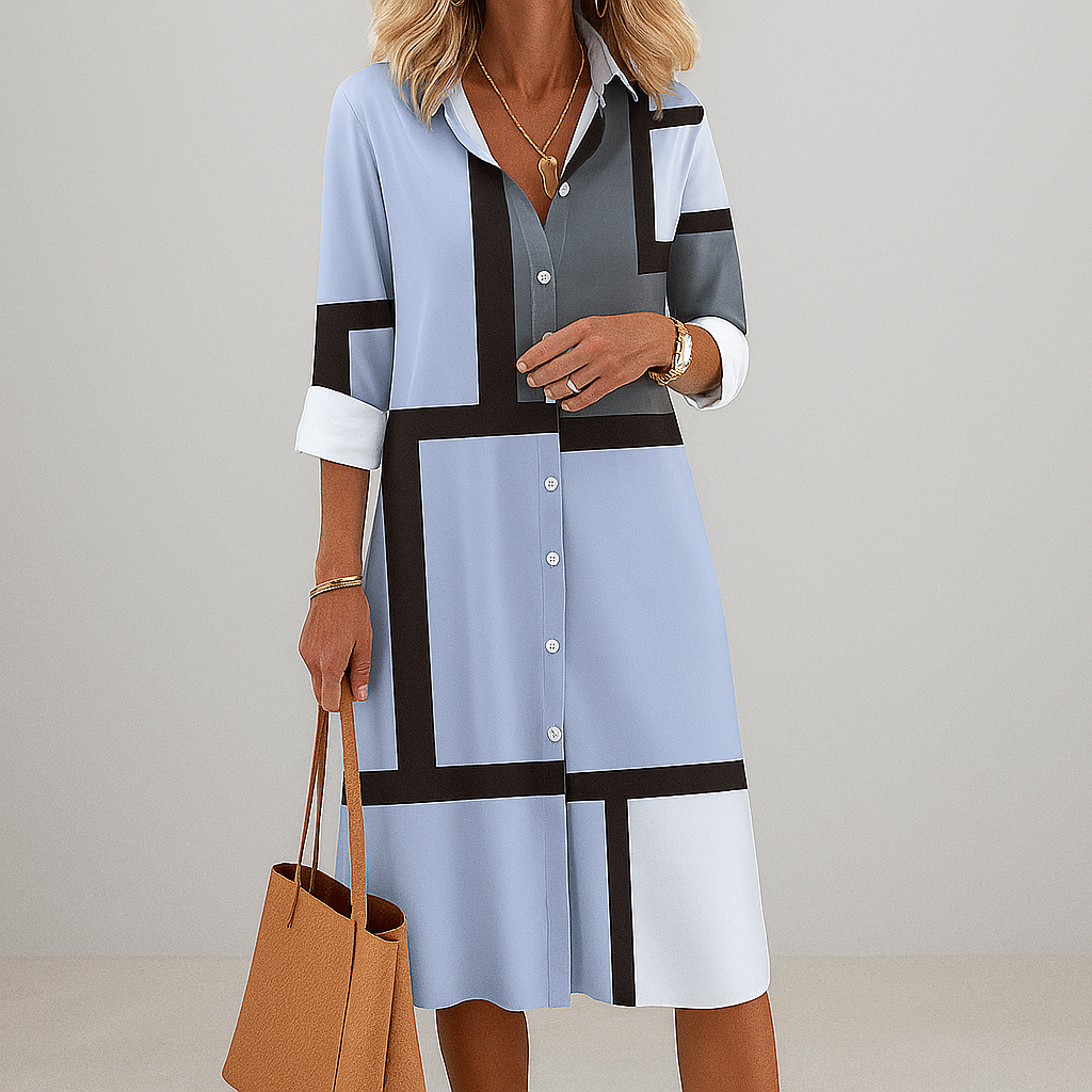 Abito Camicia con Motivo Geometrico e Bottoni per Occasioni da Donna 1