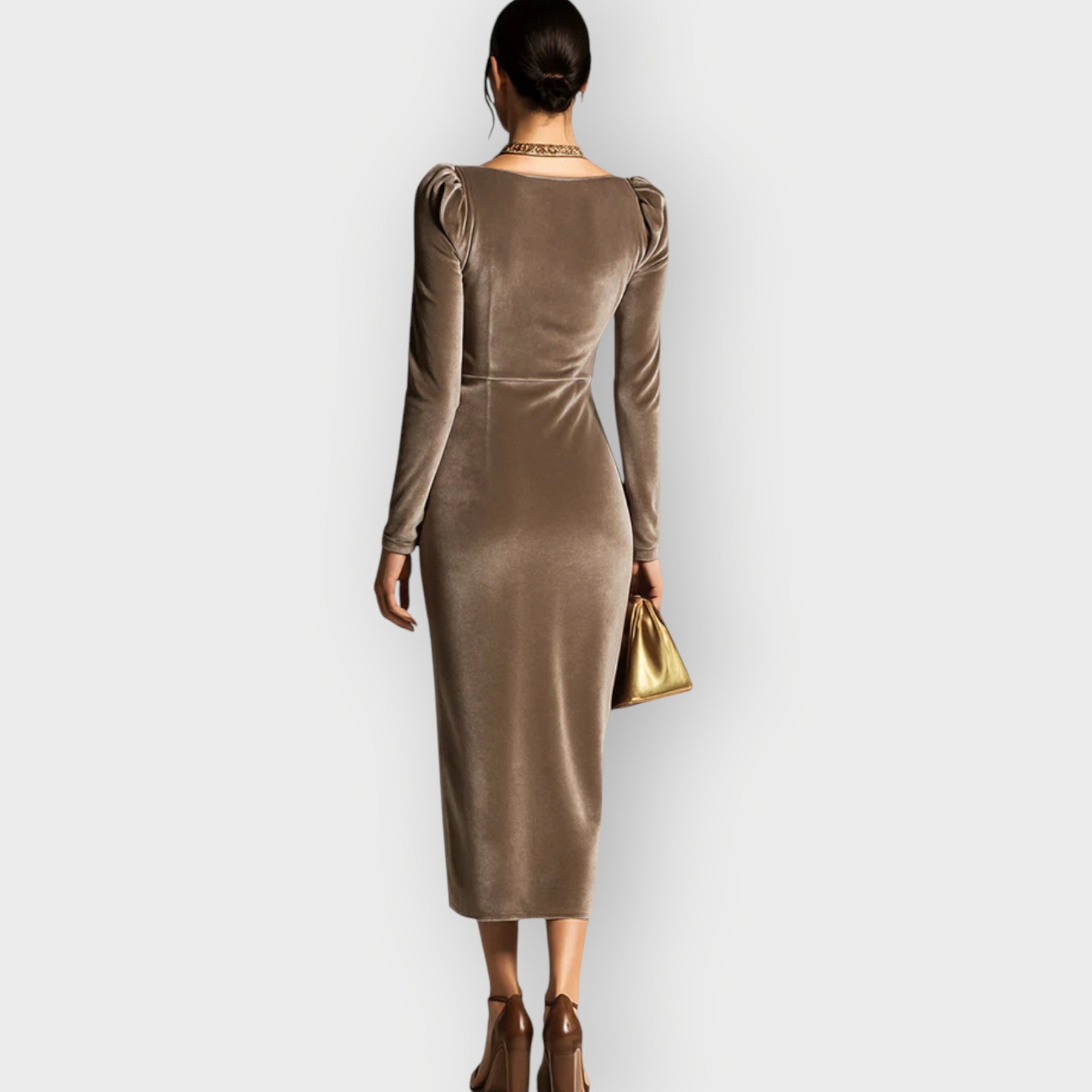 Abito Donna Midi Drappeggiato Arricciature Maniche Lunghe 3
