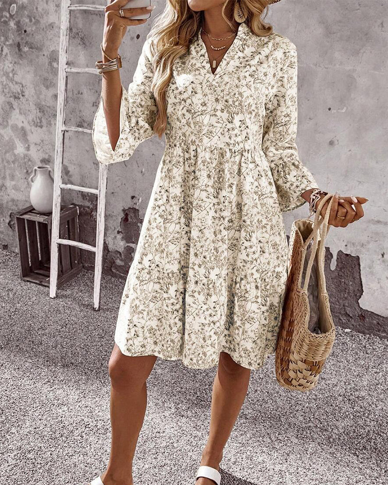 Abito Donna Primaverile a Linea Scollo Alto Maniche a Volant Stampa Floreale 6