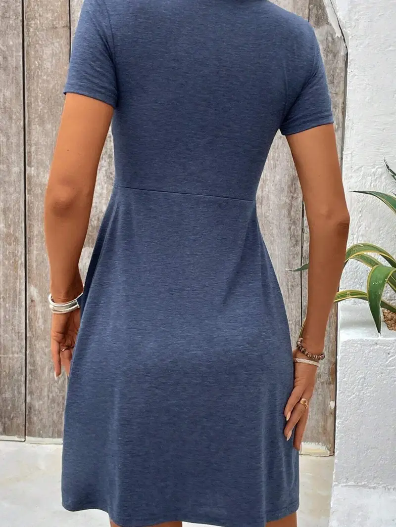 Abito Donna Scollo a V Manica Corta con Nodo Frontale e Linea ad A 6