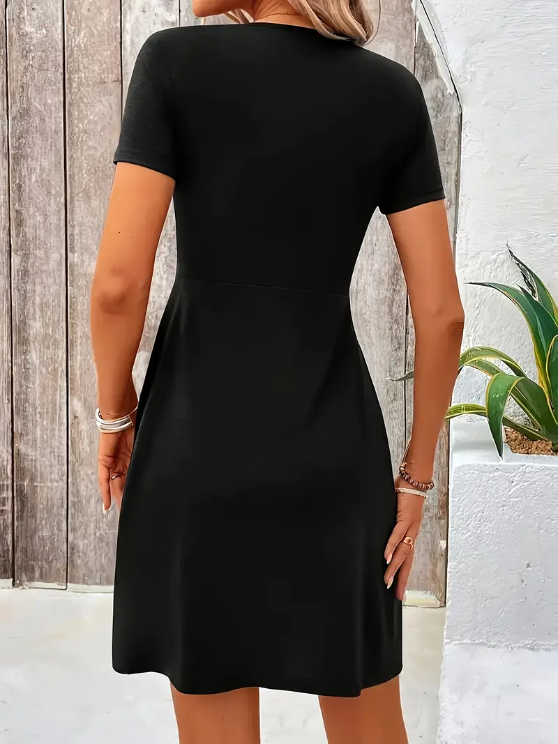 Abito Donna Scollo a V Manica Corta con Nodo Frontale e Linea ad A 8