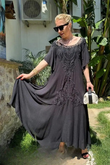 Abito Maxi Donna | Pizzo Ricamato & Silhouette Bohémien Asimmetrica