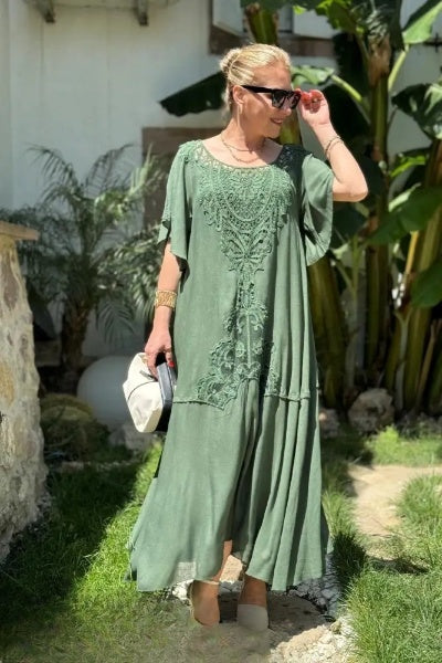Abito Maxi Donna | Pizzo Ricamato & Silhouette Bohémien Asimmetrica