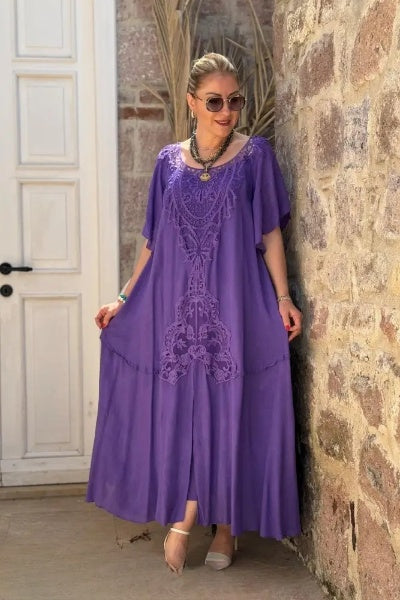 Abito Maxi Donna | Pizzo Ricamato & Silhouette Bohémien Asimmetrica