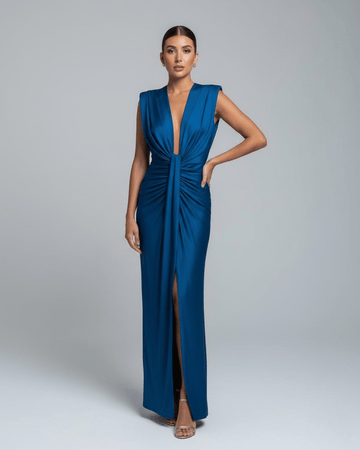 Abito Lungo Donna Formale Plissettato Fluido Elegante 0