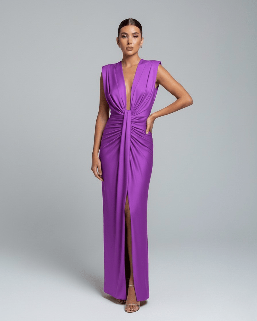 Abito Lungo Donna Formale Plissettato Fluido Elegante 3
