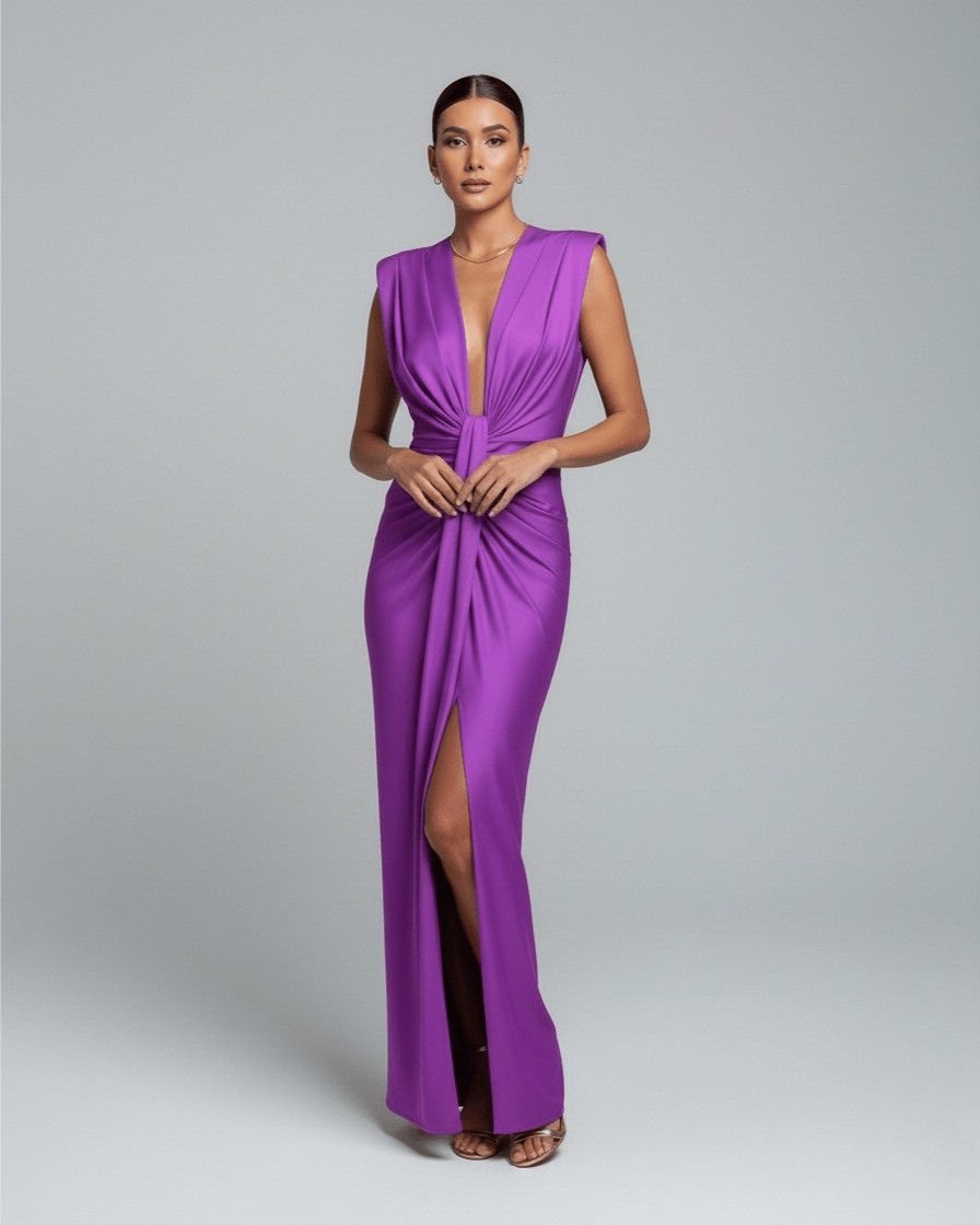Abito Lungo Donna Formale Plissettato Fluido Elegante 5