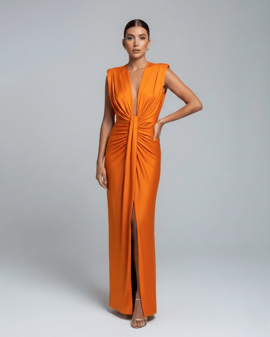 Abito Lungo Donna Formale Plissettato Fluido Elegante 6