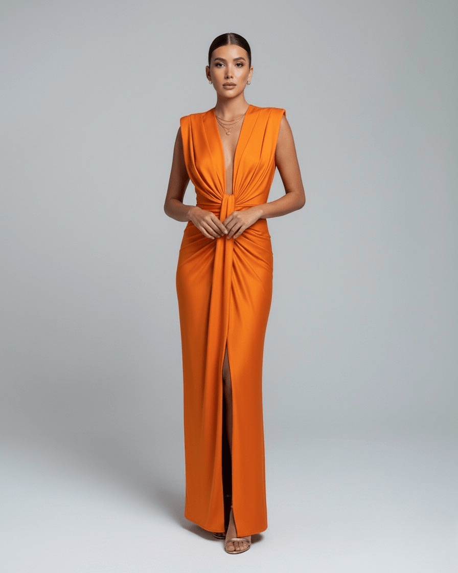Abito Lungo Donna Formale Plissettato Fluido Elegante 8