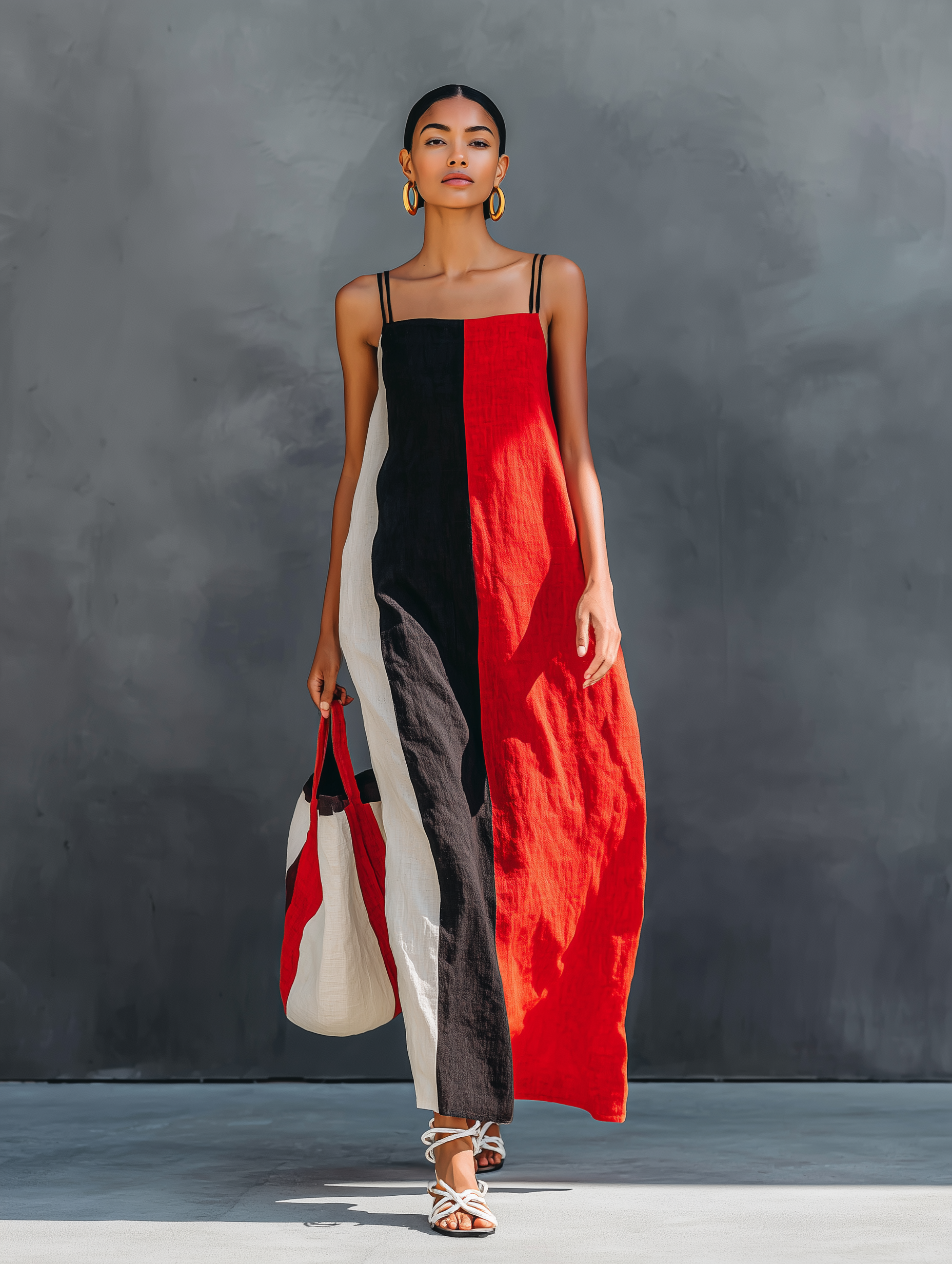 Abito Maxi Minimalista da Donna in Lino Mistoe con Collo Quadrato e Spalline 4