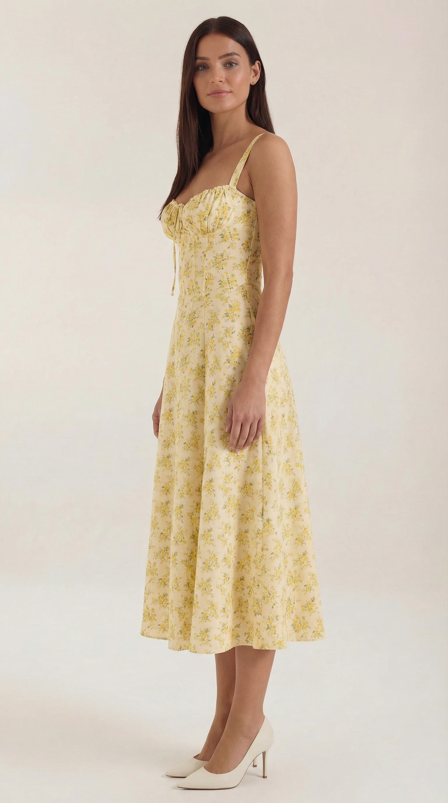 Abito Midi Donna Estivo Scollo a Cuore Lacci Floreale 6