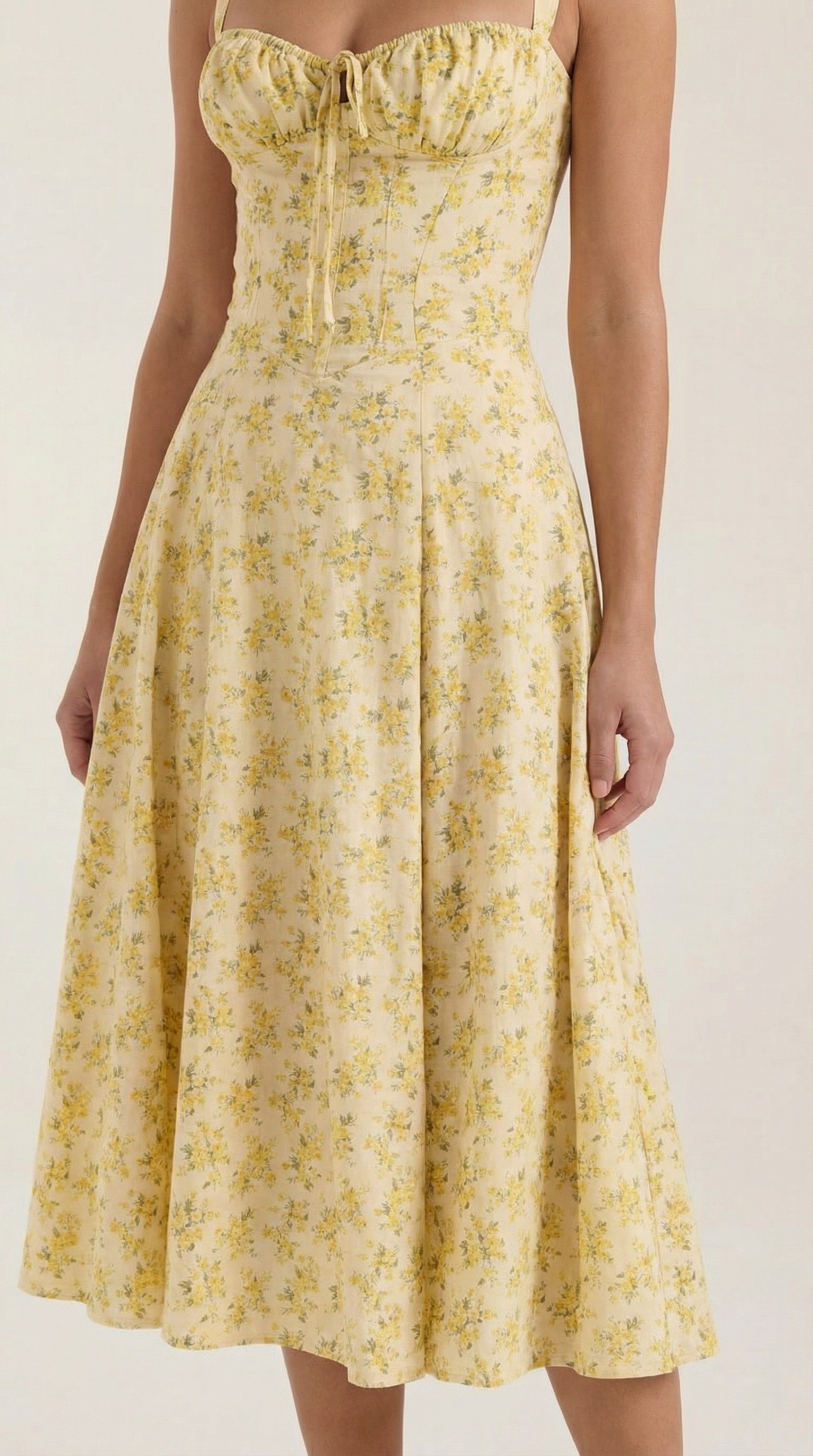 Abito Midi Donna Estivo Scollo a Cuore Lacci Floreale 7