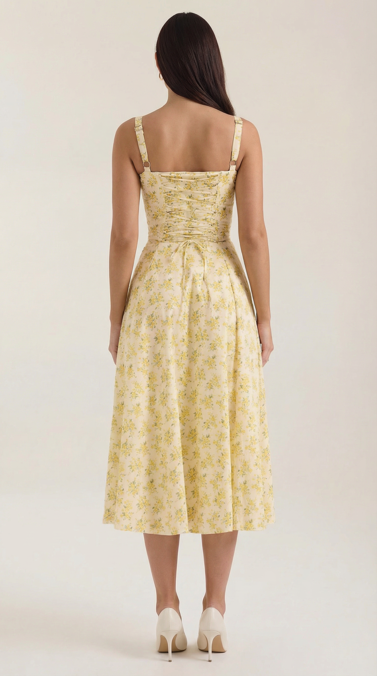 Abito Midi Donna Estivo Scollo a Cuore Lacci Floreale 8