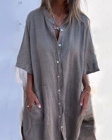 Abito a camicia midi casual elegante e ampio da donna - Completo estivo leggero, traspirante e confortevole 0
