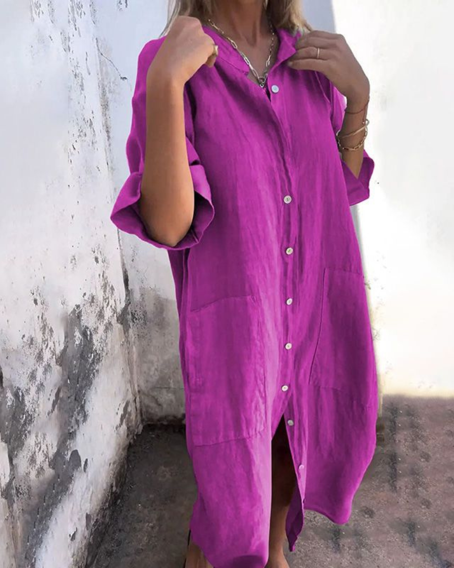 Abito a camicia midi casual elegante e ampio da donna - Completo estivo leggero, traspirante e confortevole 1