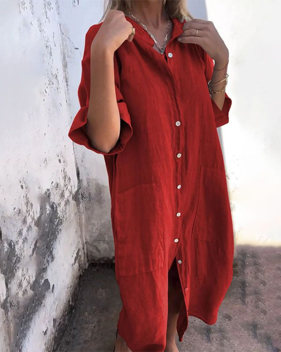 Abito a camicia midi casual elegante e ampio da donna - Completo estivo leggero, traspirante e confortevole 2