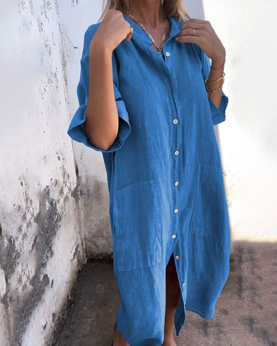 Abito a camicia midi casual elegante e ampio da donna - Completo estivo leggero, traspirante e confortevole 3