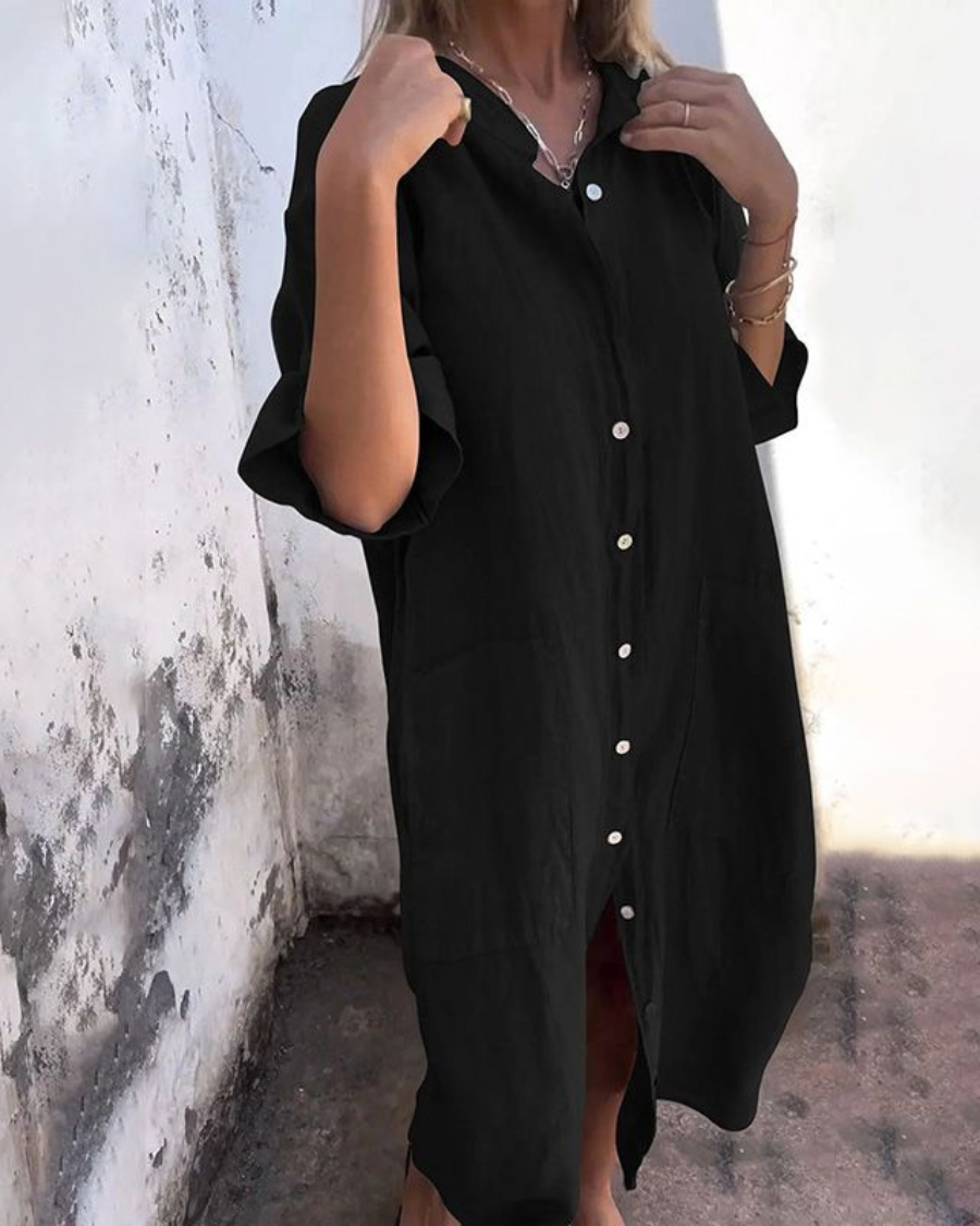 Abito a camicia midi casual elegante e ampio da donna - Completo estivo leggero, traspirante e confortevole 4