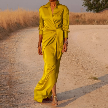 Abito Camicia Donna | Drappeggio in Vita & Lunghezza Maxi Luminosa