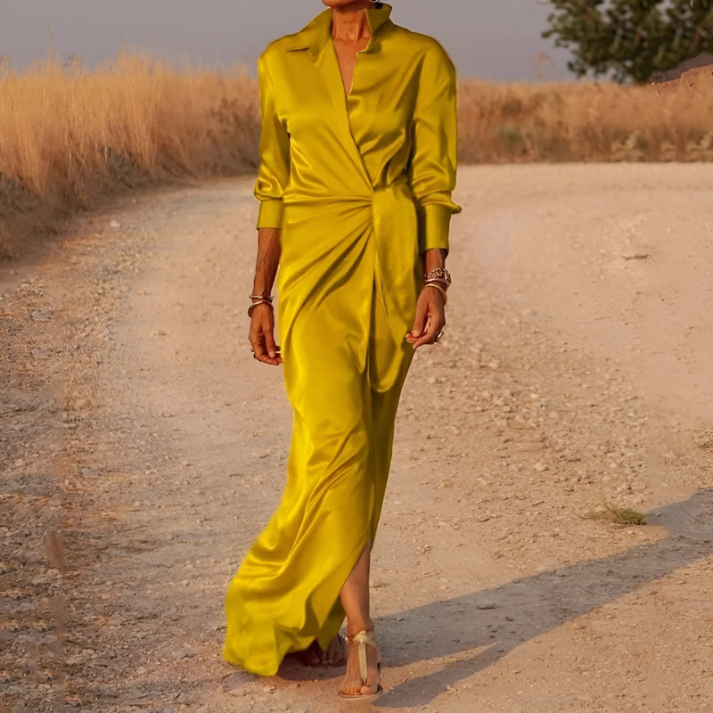 Abito Camicia Donna | Drappeggio in Vita & Lunghezza Maxi Luminosa