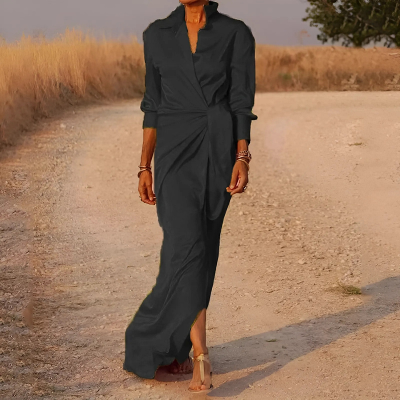 Abito Camicia Donna | Drappeggio in Vita & Lunghezza Maxi Luminosa