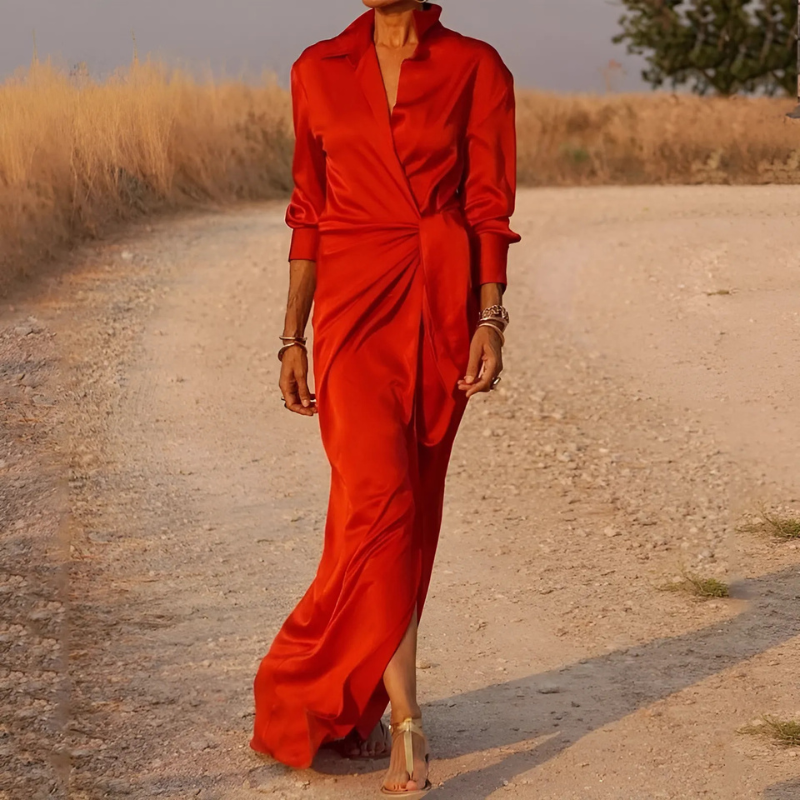 Abito Camicia Donna | Drappeggio in Vita & Lunghezza Maxi Luminosa