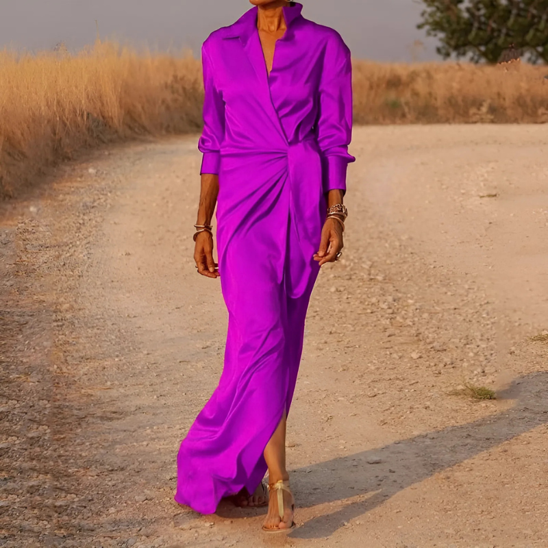 Abito Camicia Donna | Drappeggio in Vita & Lunghezza Maxi Luminosa
