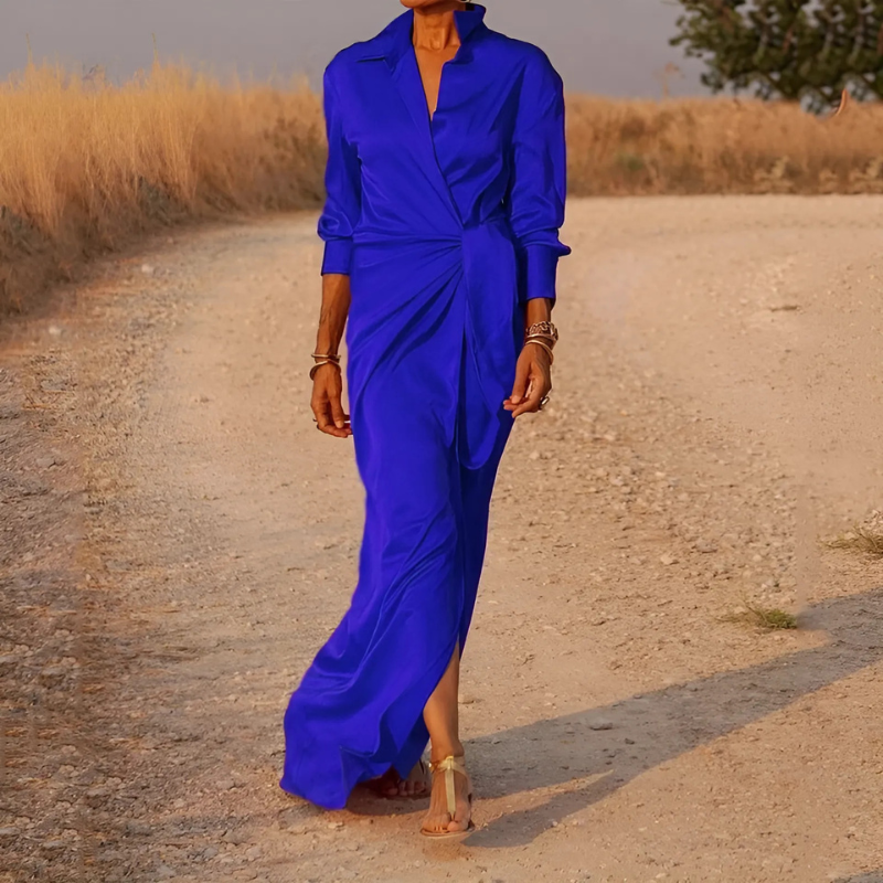 Abito Camicia Donna | Drappeggio in Vita & Lunghezza Maxi Luminosa