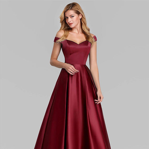 Abito da Sera Lungo in Raso Autunnale da Donna con Scollo a V Vita Alta e Gonna Svasata 4