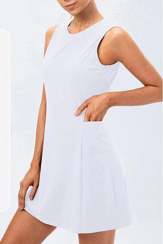 Abito da Tennis Senza Maniche da Donna con Shorts Integrati e Tasche 3