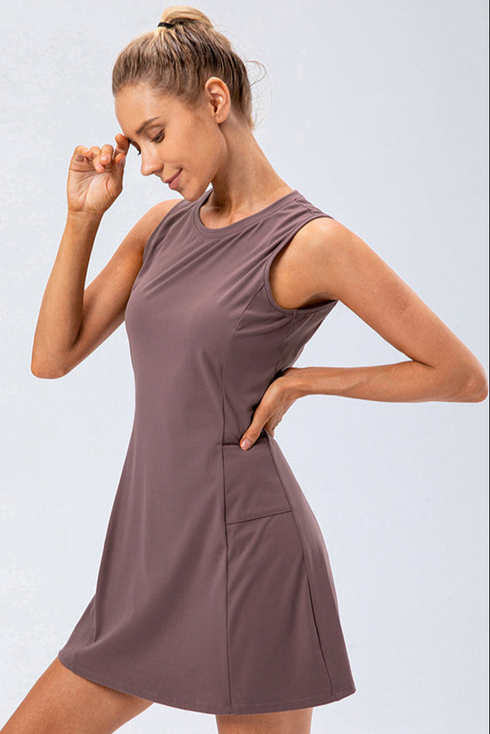 Abito da Tennis Senza Maniche da Donna con Shorts Integrati e Tasche 6