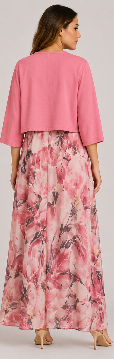 Abito lungo elegante da donna per occasioni speciali - Abito floreale con cardigan corto abbinato 1