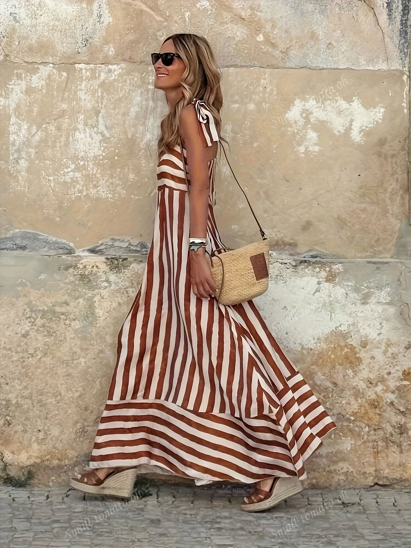 Abito maxi da donna a righe con spalline sottili - Fluido ed estivo 1