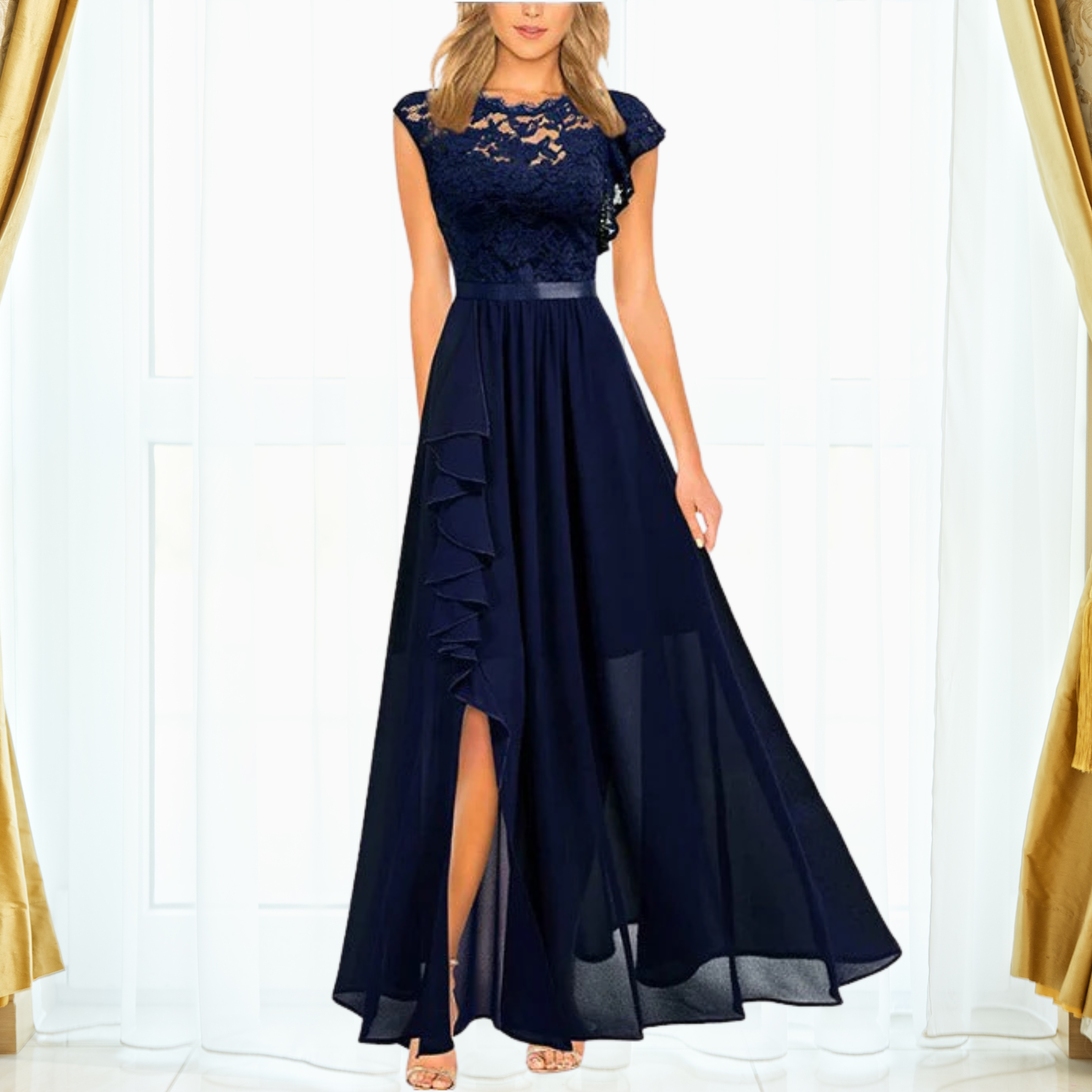 Abito maxi da donna in pizzo e chiffon – Elegante e raffinato 2