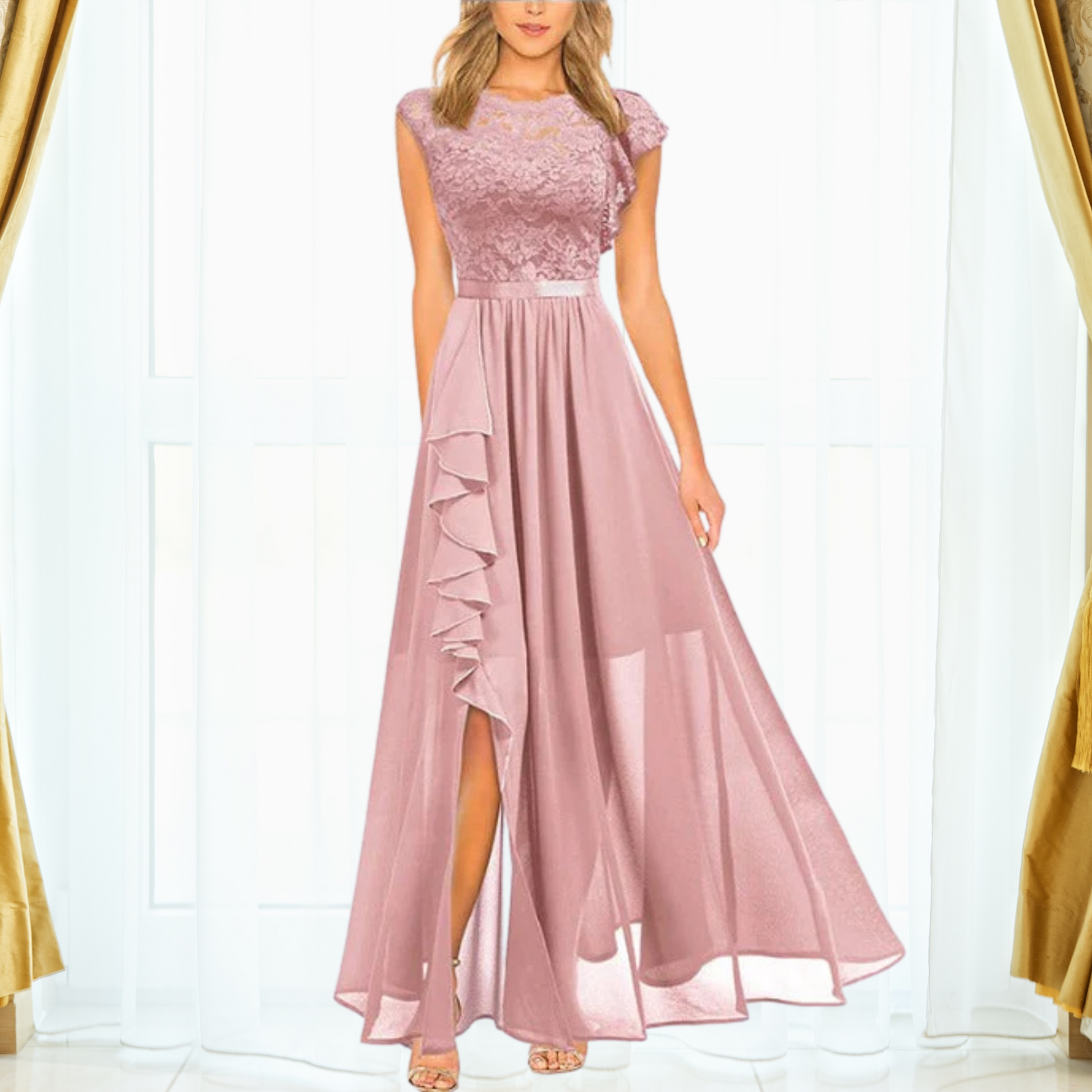 Abito maxi da donna in pizzo e chiffon – Elegante e raffinato 3