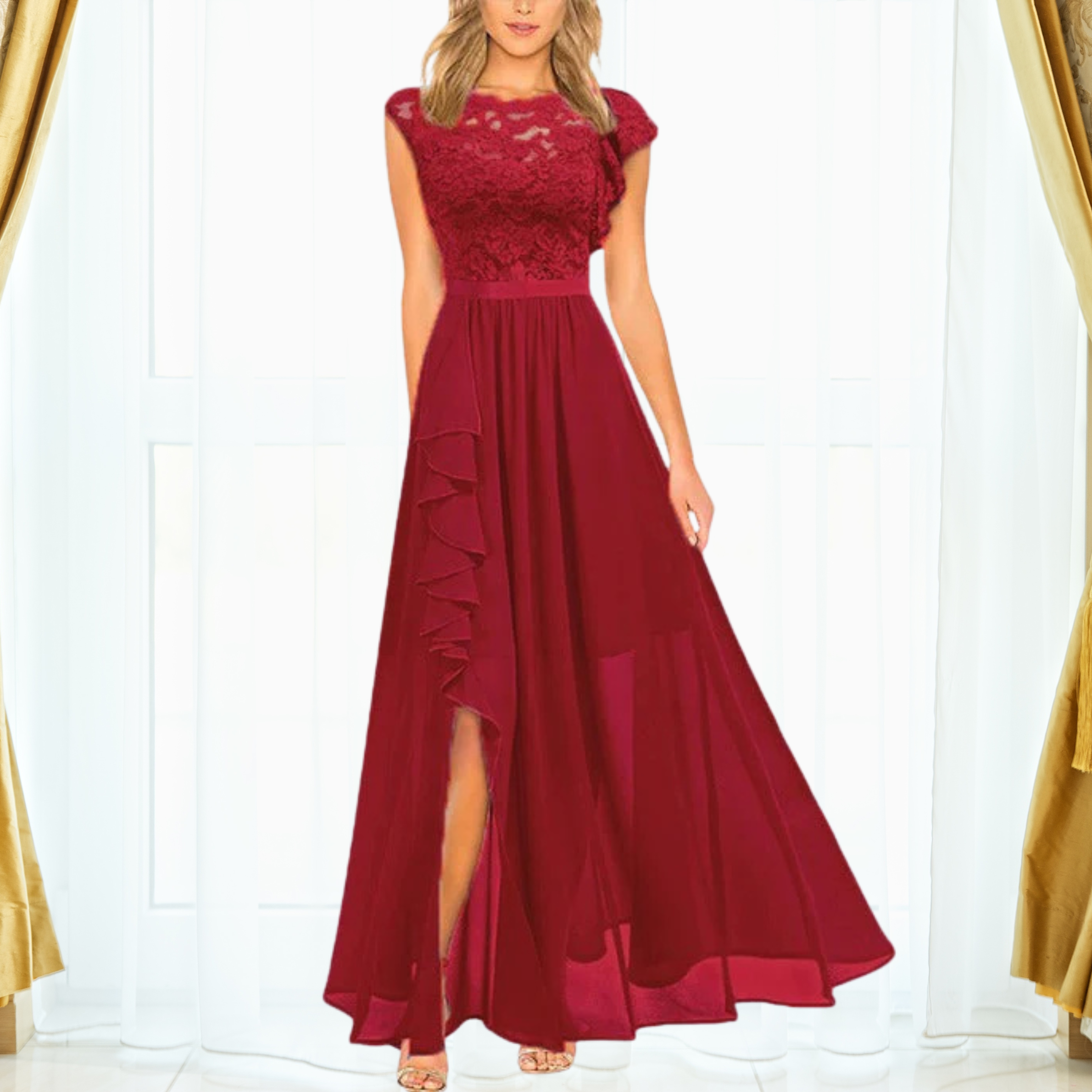 Abito maxi da donna in pizzo e chiffon – Elegante e raffinato 4