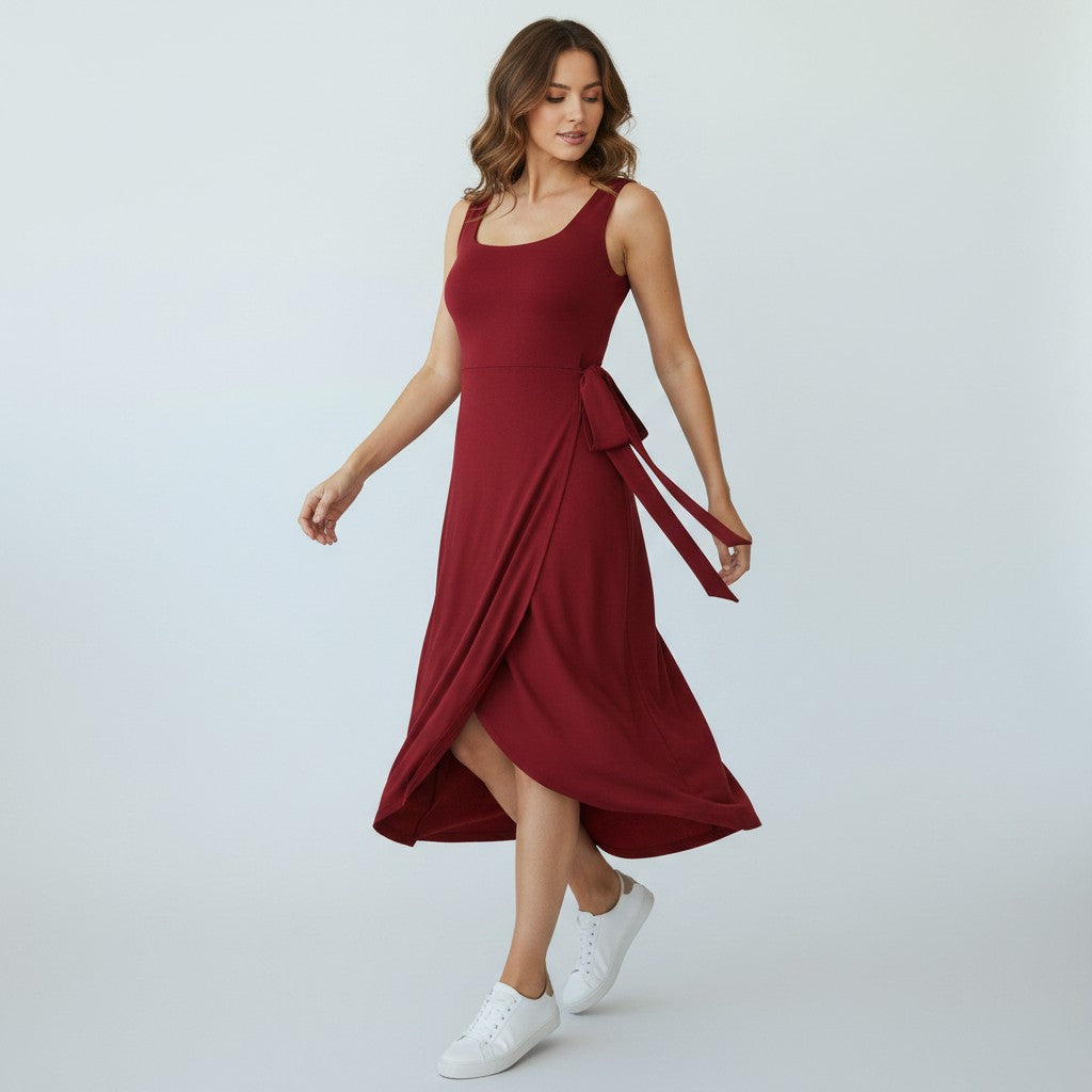 Abito midi a portafoglio da donna - Morbido ed elegante 2