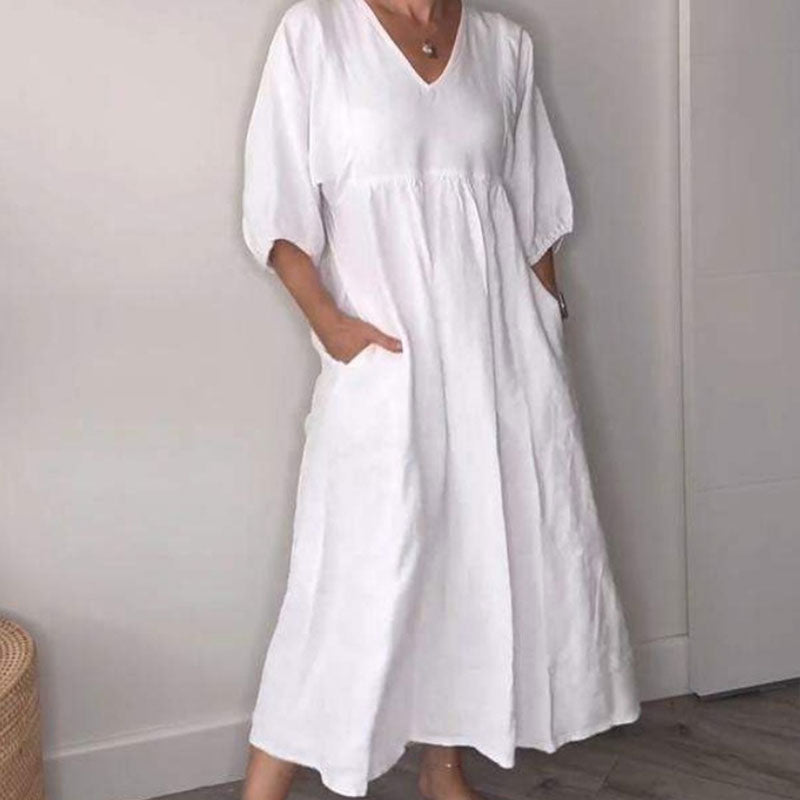 Abito midi da donna con scollo a V confortevole – Chic e fluido 0