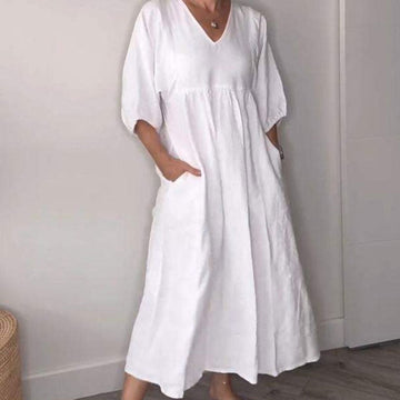 Abito midi da donna con scollo a V confortevole – Chic e fluido 0