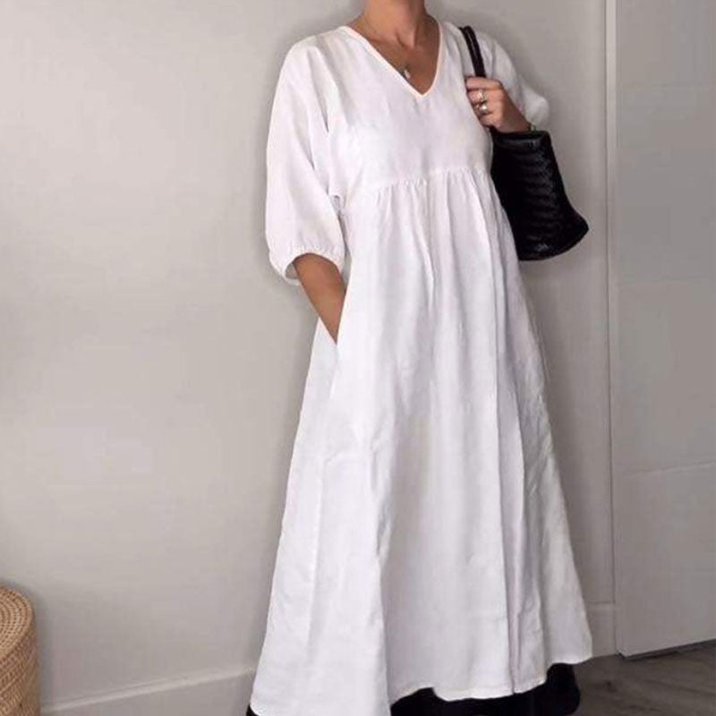 Abito midi da donna con scollo a V confortevole – Chic e fluido 1