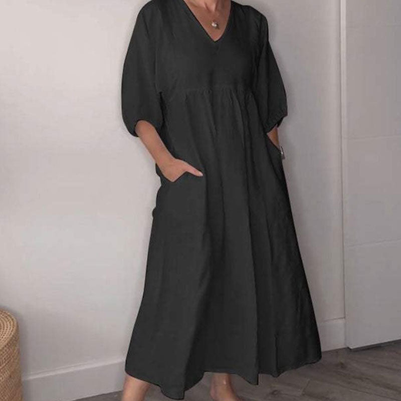 Abito midi da donna con scollo a V confortevole – Chic e fluido 5