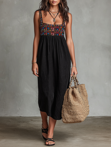 Abito midi ricamato effetto suede da donna - Boho ed elegante 0
