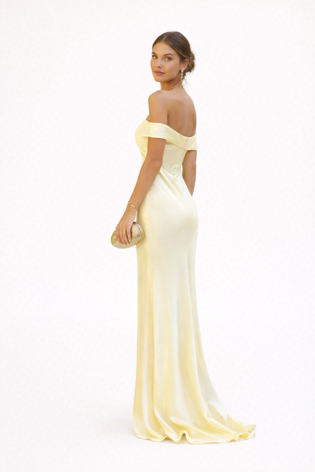 Abito Lungo Donna | Bardot Off-Shoulder & Drappeggio Cuore Satinato