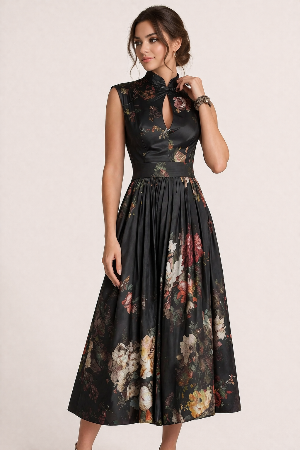 Abito Maxi Donna | Stampa Floreale & Colletto Mandarino