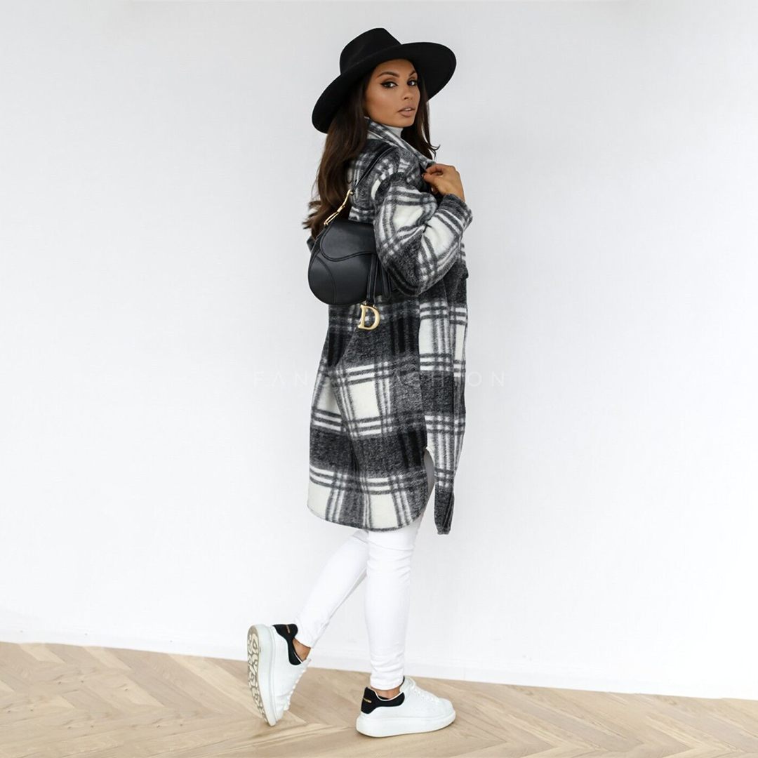 Women's Long Plaid Coat | Breathable & Trend-Proof