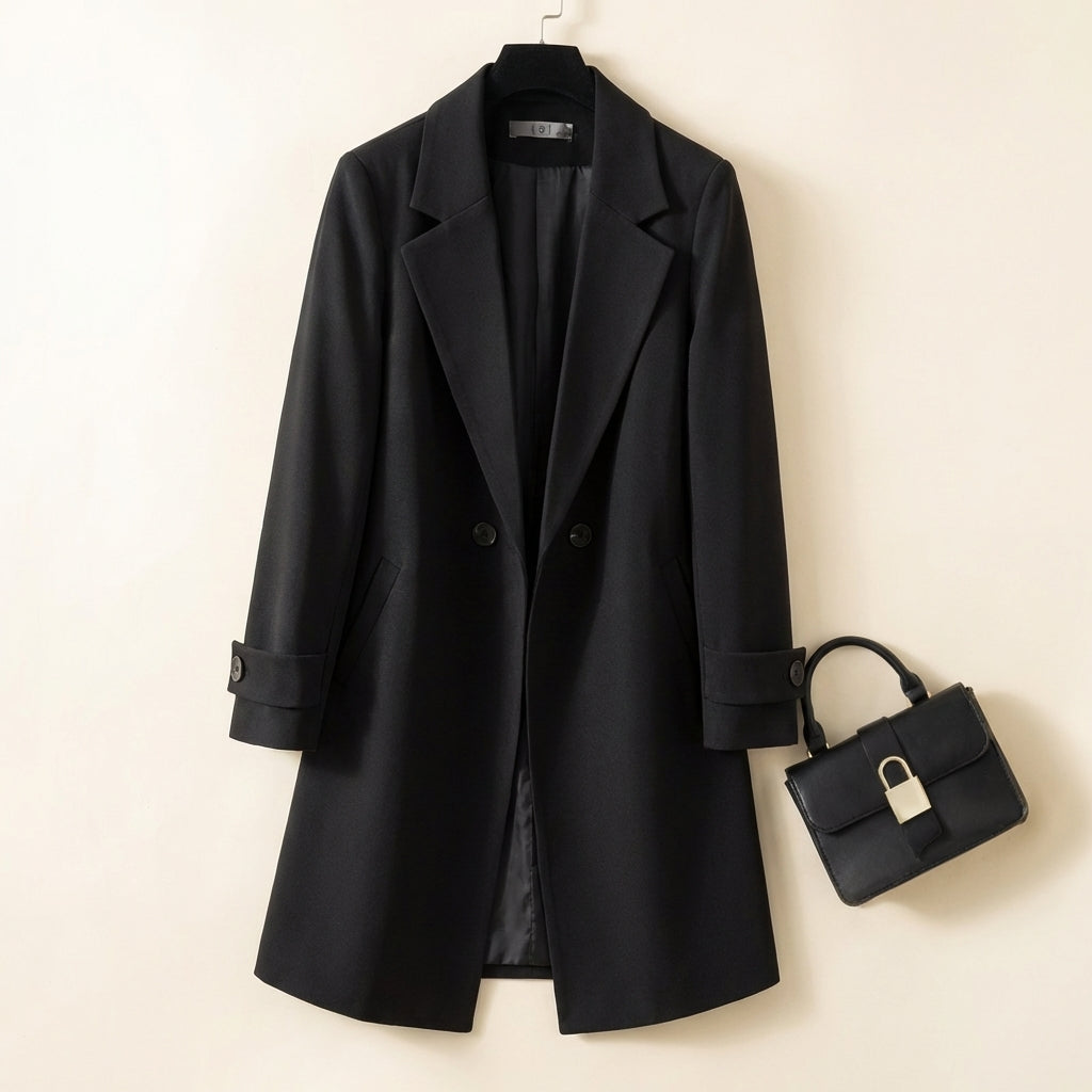 Relaxed Fit Thigh-Length Double-Breasted Coat for Women – Stylish &amp; Cozy Everyday Wear Caliboot