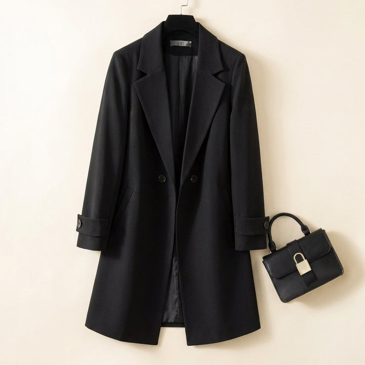 Relaxed Fit Thigh-Length Double-Breasted Coat for Women – Stylish &amp; Cozy Everyday Wear Caliboot